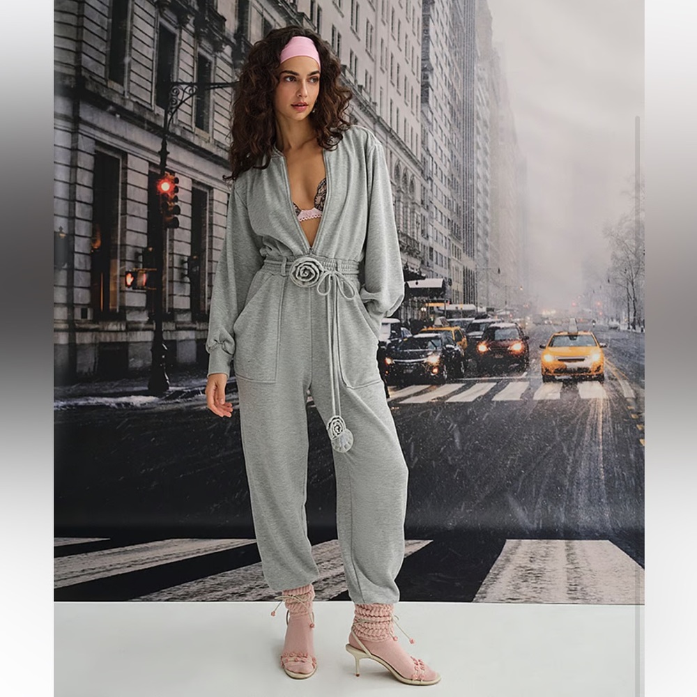 For Love And Lemons Gray Jumpsuit Romper with Cinch Waist